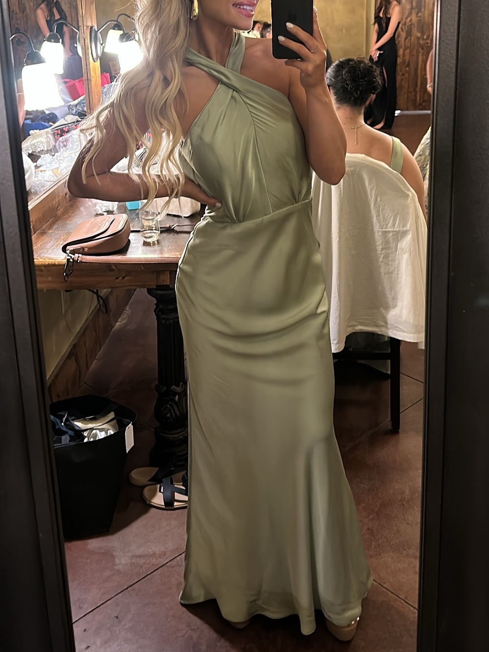 Kennedy Blue Elegant Halter Maxi Wedding Dress in Sage Green